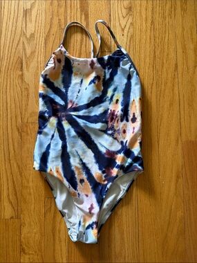 Molo sz 9 Tie-Dye One-Piece Swimsuit in Navy, Light Blue & Orange great cond